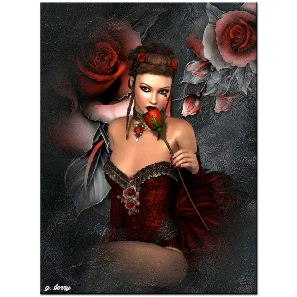 

Fantasy Red Rose Woman diamond embroidery full square round 5d diy diamond painting cross stitch rhinestone Of pictures Lady,