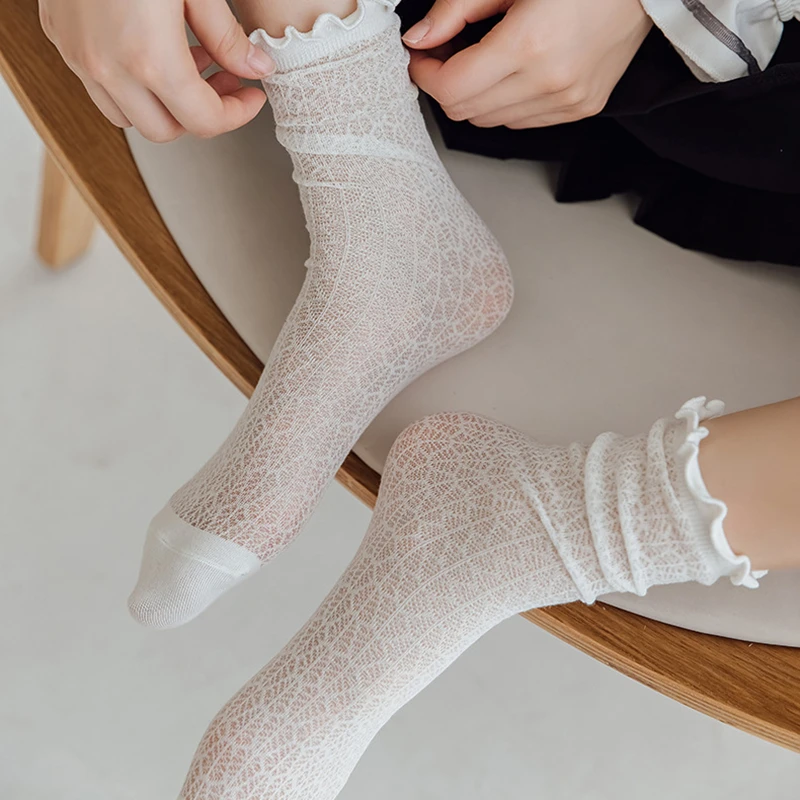 

Women Fashion Socks New Spring Summer Long White Retro Lace Cotton Socks Girls Women Casual Sweet Cotton Breathable Socks Girl