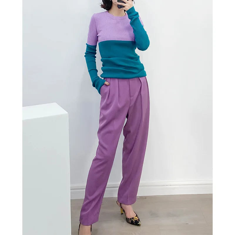 

Donsignet Spring 2021 New High Waist Long-Length Solid Fashion Slim Thin Casual Woman Pants Simple Temperament Pants for Women