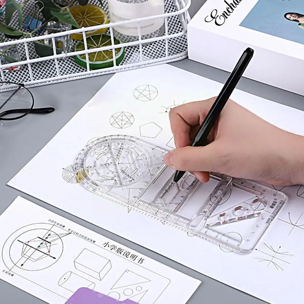 

Active Drawing Ruler Straightedge Compasses Protractor Triangle Ruler G4E3