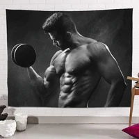 dumbbells male model poster nude art workout banners flags exercise fitness bodybuilding canvas painting wall art gym home decor