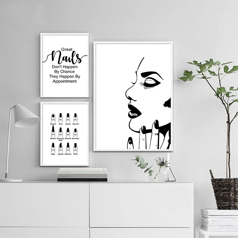 Черно белый модный постер для девочек рисунок ногтей макияж холст настенная