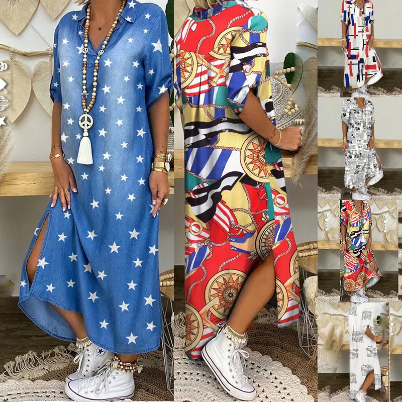

New Fall/winter 2021 Women's Dress Temperament Commuter Print Zipper Skirt Pocket Women Clothing Home Casual Female Dress Robe