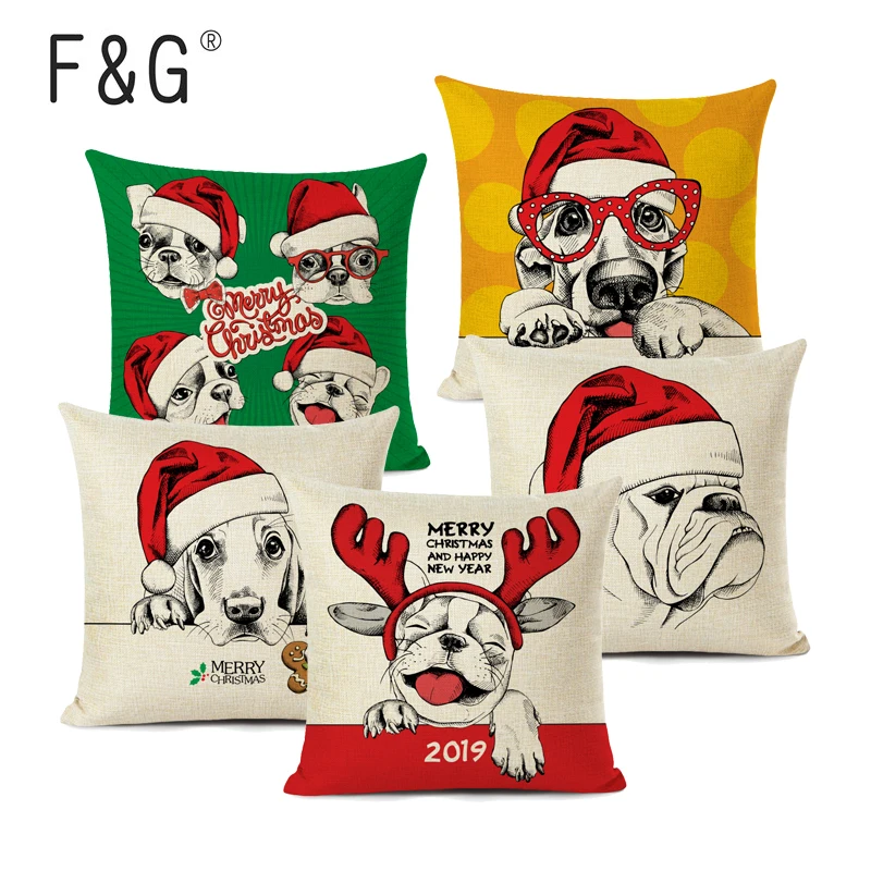 Рождество собачья подушка крышка милых Мопсов эскиз рисунка декоративная