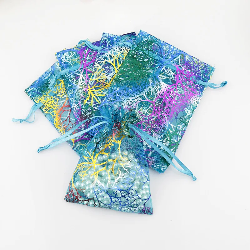 

100pcs 7x9 9x12 10x14cm White Blue Organza Bags Christmas Wedding Favor and Gift Bags Tulle Jewelry Candy Pouches Supplies