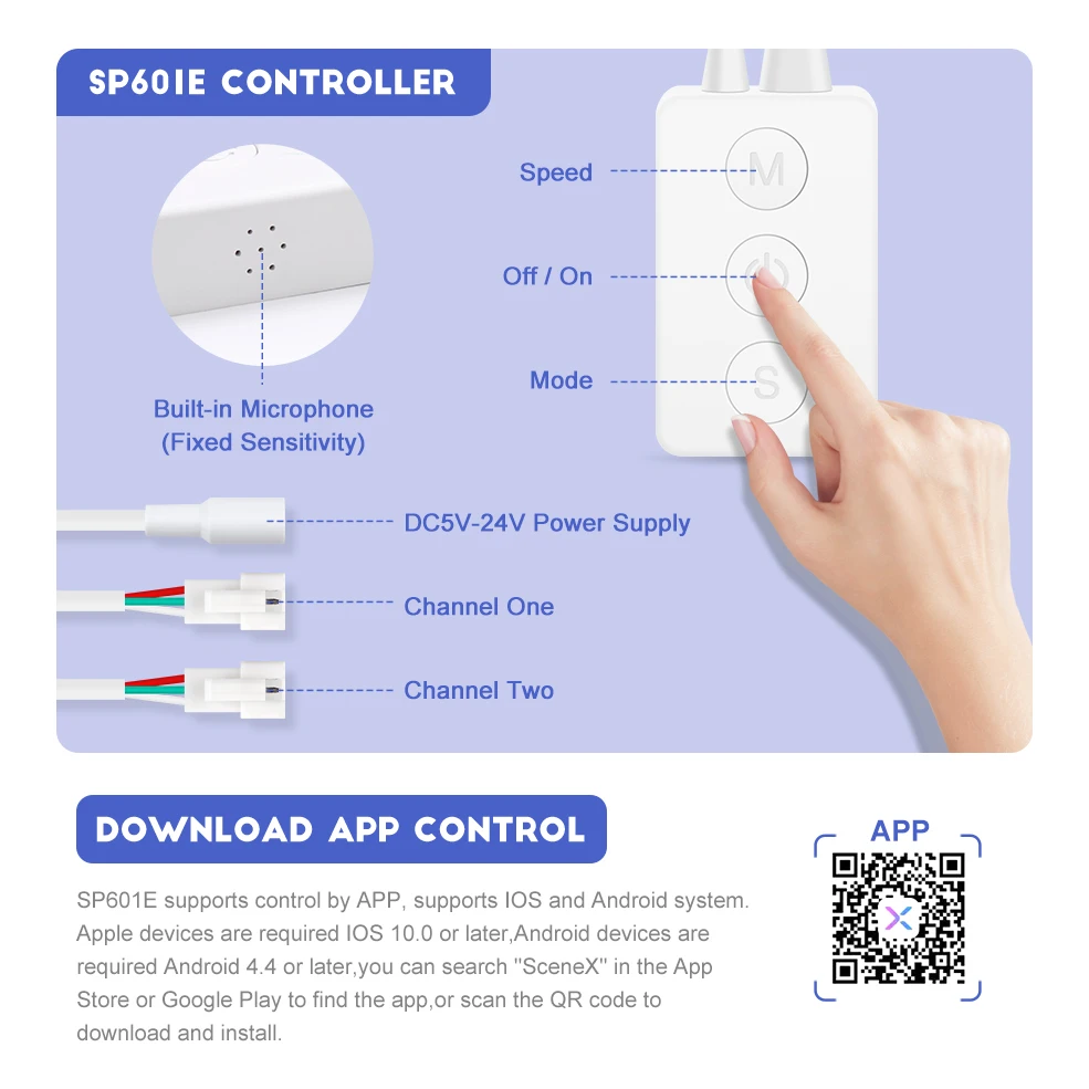 WS2812b Светодиодные ленты контроллер Bluetooth SP608E SP601E SP107E 1/2/8 Выход WS2811 SK6812 адресуемых