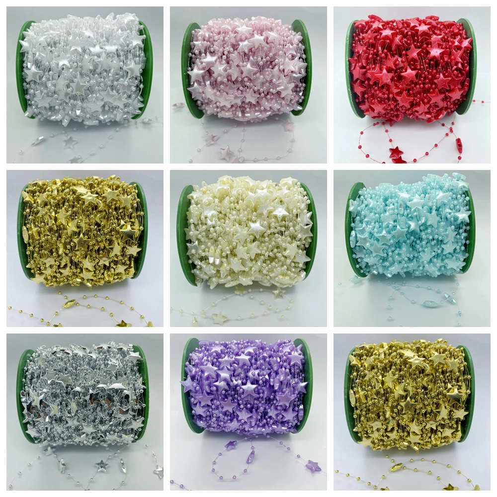 Леска из искусственных бусин с пятиконечными звездами 5 ярдов 15 мм