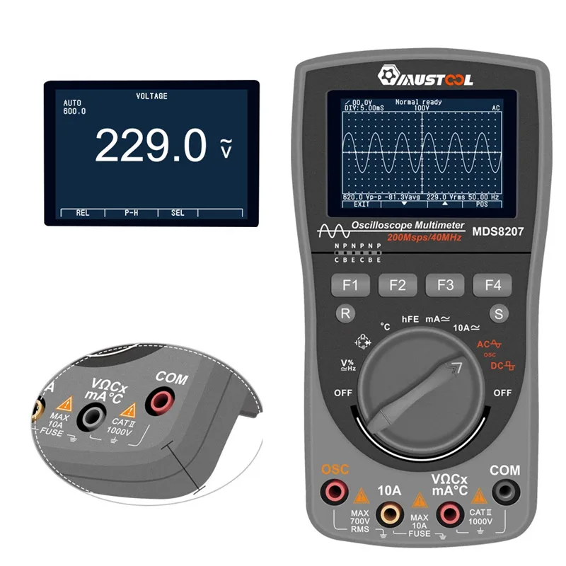 MUSTOOL MDS8207 интеллигентая (ый) 2 в 1 цифровой осциллограф Scopemeter мультиметр 40 МГц 200