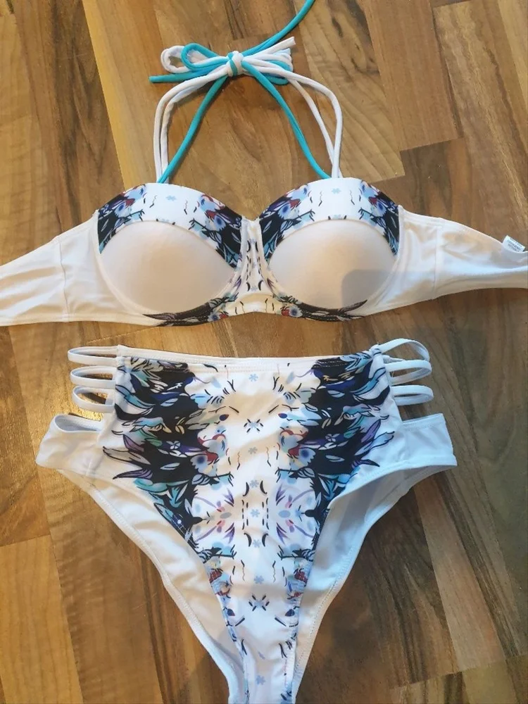 

Sexy Bikini 2021 Women Swimsuit Flower Print Two Piece Sets Bathing Suit Summer Beach Wear Female Swimwear High Waist Bikini Set