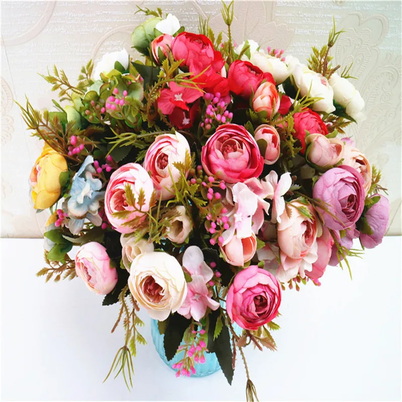 1 шт. искусственный Ретро букет из маленьких чайных роз свадебный