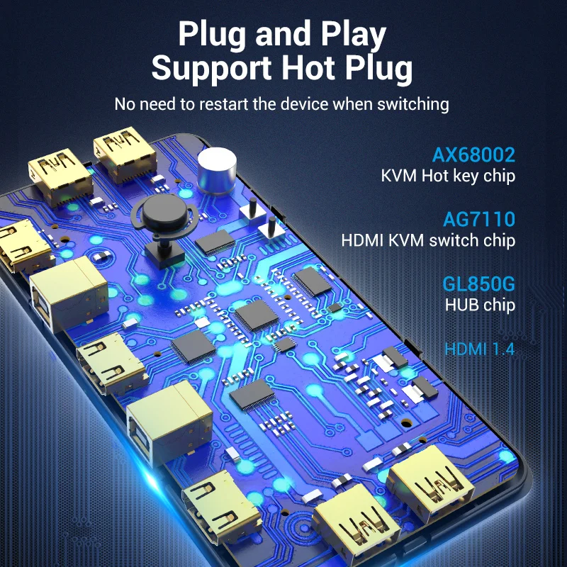 Квм переключатель Vention HDMI USB 2 0 для принтера монитора клавиатуры мыши шт. с общим