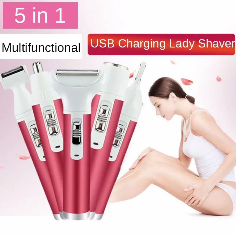 

5 in 1 Women Hair Removal Lady Shavers Set Wireless Epilator Female Shaving Machine Eyebrow Nose Electric Trimmer Razor Device