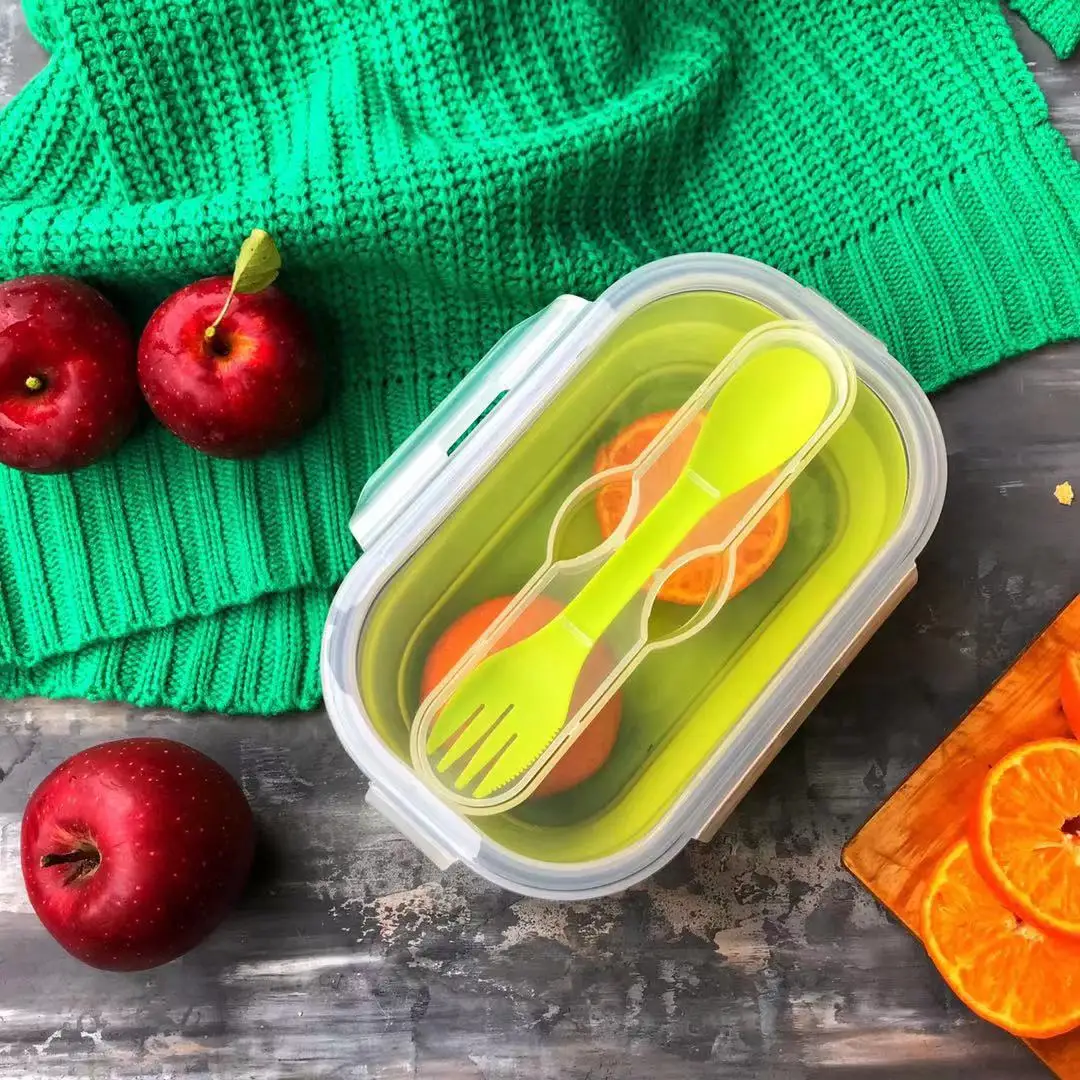 800 мл силиконовые Bento Ланч-бокс прямоугольник складной пищевой Ланч-бокс портативный контейнер для еды Bento школьный контейнер для еды для детей