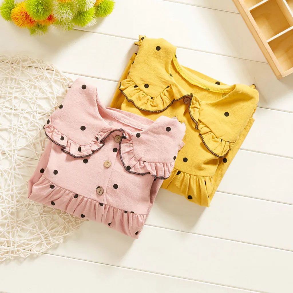 Детское платье в горошек с круглым воротником и длинным рукавом | Детская одежда