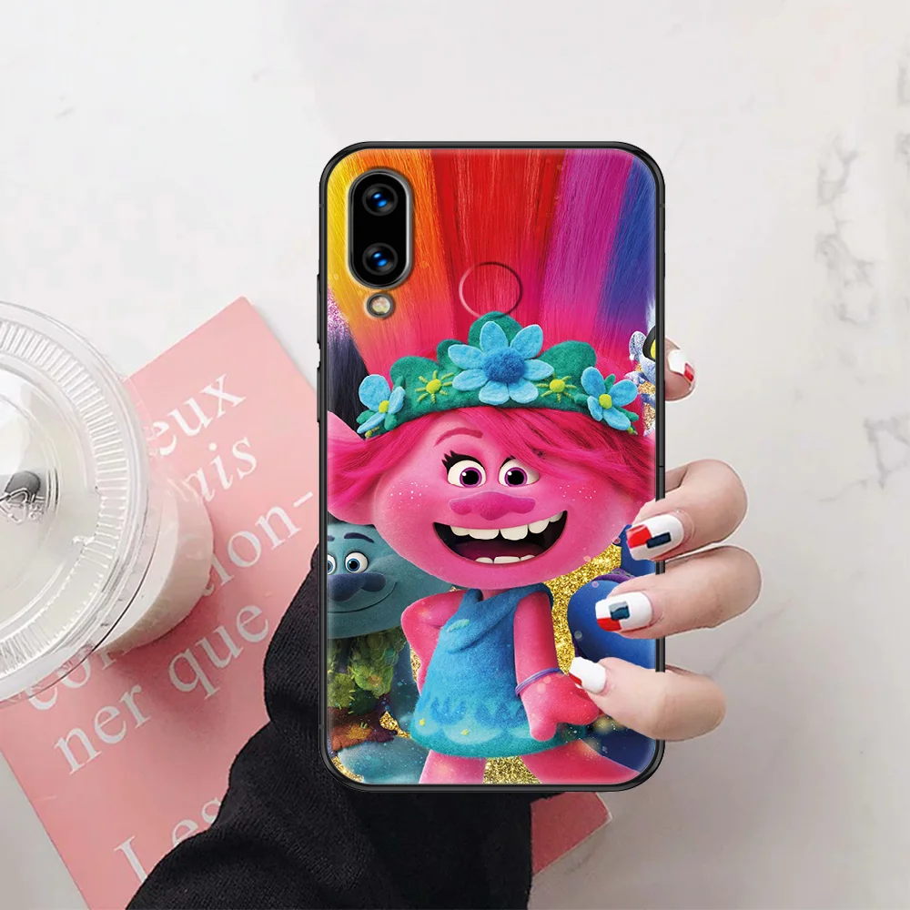

Cartoon Trolls Poppy Phone case For Huawei Honor 6 7 8 9 10 10i 20 A C X Lite Pro Play black painting back trend cover pretty