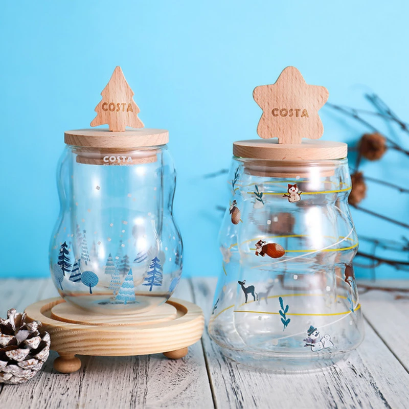 

COSTA Limited Edition Christmas Mug With Natural Wood Lid Double Wall Glasses Insulation Coffee Cup Cafe Tea Tumbler Taza Gato