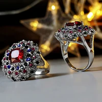 fashionable new style christmas night starry red corundum stone ring european and american color diamond bridal jewellery