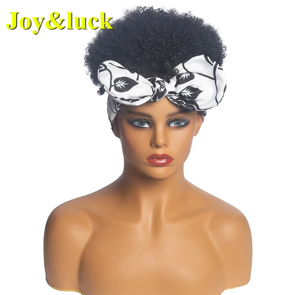 Joy&ampluck Short Afro Kinky Culry Turban Wig Synthetic Headband Wigs for African Women Hair Daily Use |