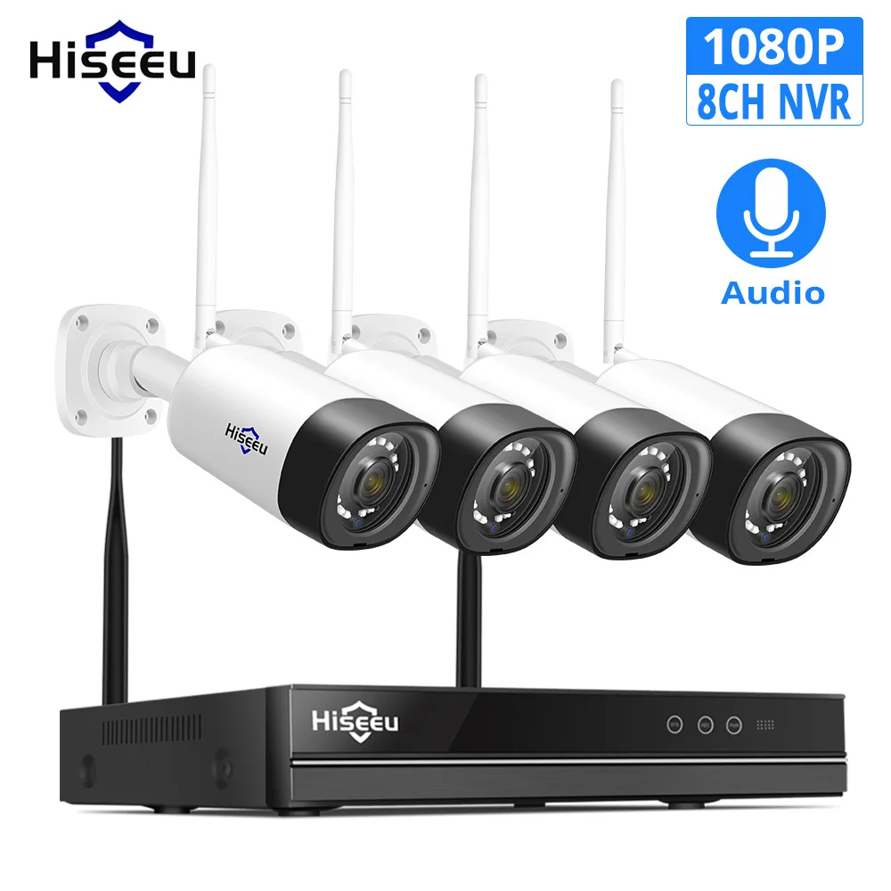 Hiseeu 8CH 1080P Беспроводной NVR комплект камера видеонаблюдения системы безопасности 2mp Аудио Звук CCTV ip-камера Водонепроницаемый комплект видеонаблюдения