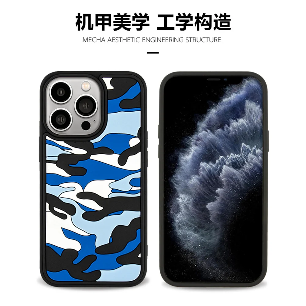 

3D Camouflage Navy Blue Army Green Color Phone Cases For iPhone 13 12 11 Pro XS Max XR X 7 8 Plus SE Soft TPU Silicon Back Cover