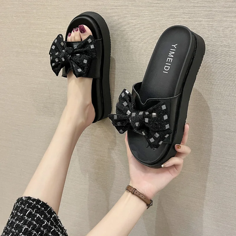 

Shoes Woman 2021 Butterfly-Knot Slippers Casual Platform Med Pantofle Luxury Soft New Summer Flat Butterfly-knot Rome Fashion Le