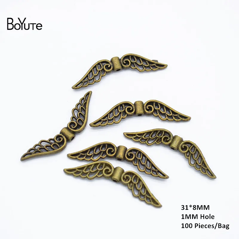 Beads 1-Anti-Bronze BoYuTe(100 шт./лот) 31*8 мм с 1 мм отверстием металлический сплав Ангела крыло бусины Diy ручной работы ювелирные аксессуары оптом - Цвет: Beads 1-Anti-Bronze