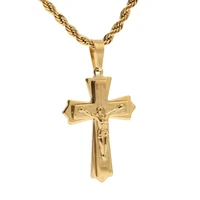 stainless steel gold plated trendy crucifix jesus 3349mm cross necklace pendants necklaces 24 for men jewelry gifts findings