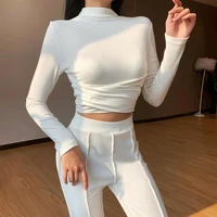 solid color sexy women long sleeve blouse tight autumn turtleneck slim back bowknot bandage t shirt