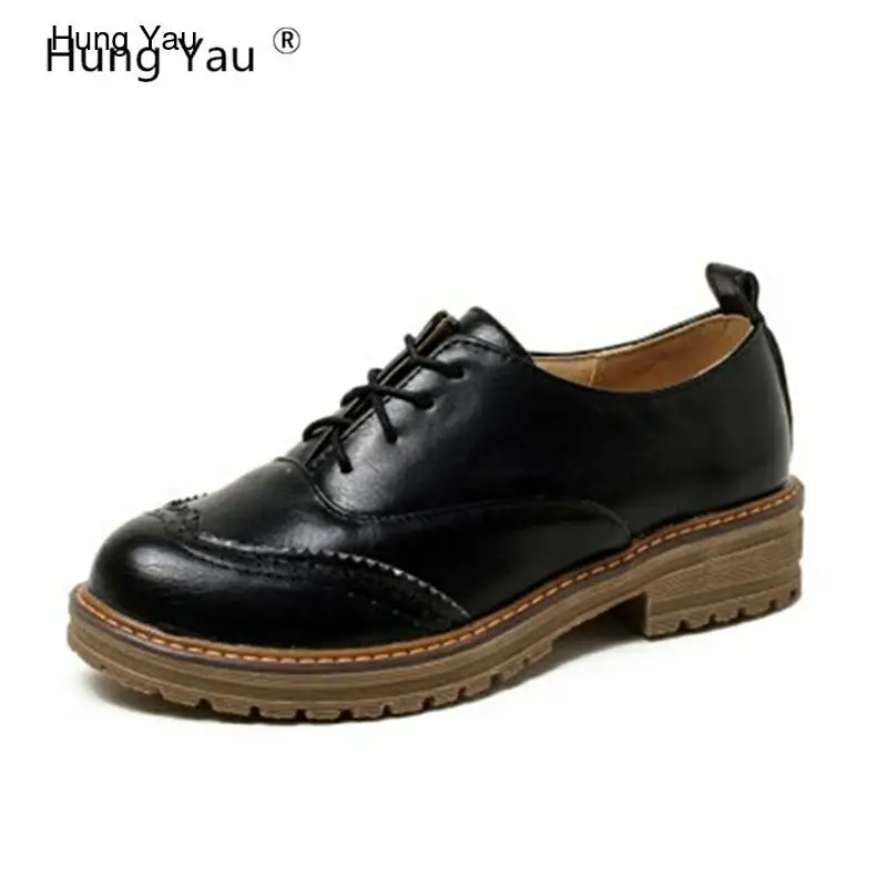 

Hung Yau FLAT Oxford Shoes Woman Autumn Flats Fashion Brogue Oxford Women Shoes Winter Warm Black Shoes With Cotton Plus Size 42