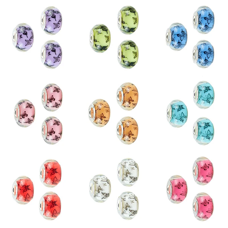 

20Pcs 14x8mm Butterfly Murano Charms Round Rondelle Big Hole European Spacer Beads Fit Pandora Bracelet Snake Chain Jewelry Bulk