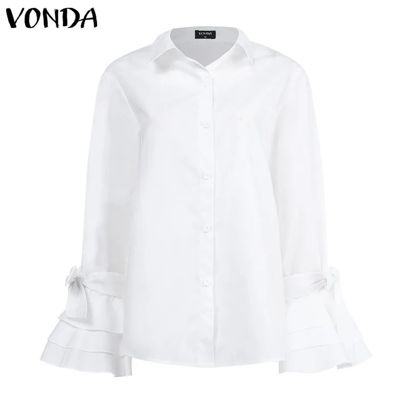 Женская офисная блузка VONDA элегантная однотонная с отложным воротником и длинным