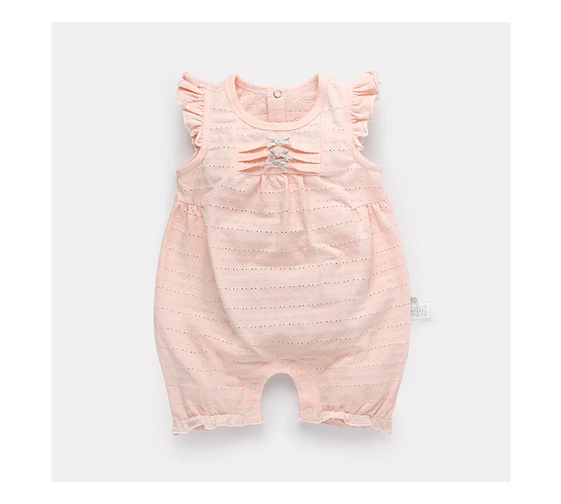 Leapparel/Летний дышащий хлопковый комбинезон с короткими рукавами и цветочным принтом для новорожденных и маленьких девочек 0-12 месяцев