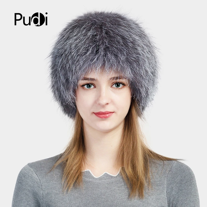 

Pudi HF701 The New Women Winter Caps Real Fox Fur Knit Cap Hat 2017 Brand New Winter Genuine Fur Beanies