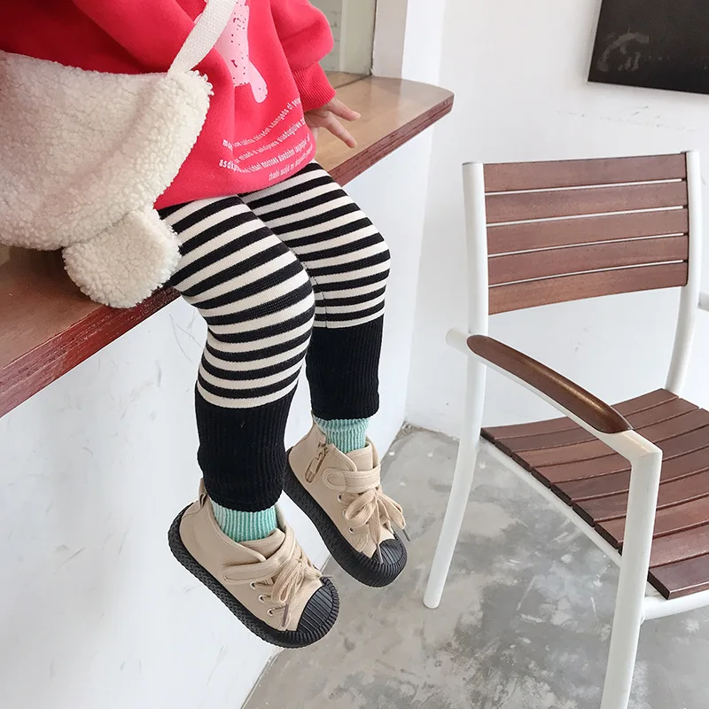 2019 леггинсы в полоску из мягкого флиса для маленьких девочек Детские