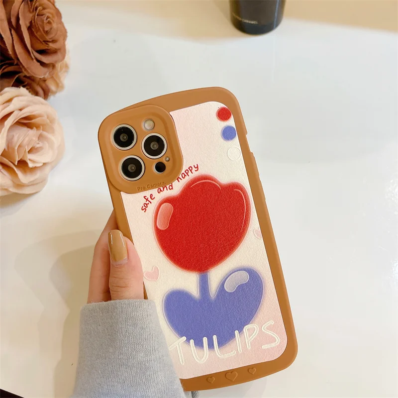 

Flowers Phone Case for iPhone 13 12 11 Pro Max X XR XS Simple Pure Comfortable Phone Back Cover Red Blooming