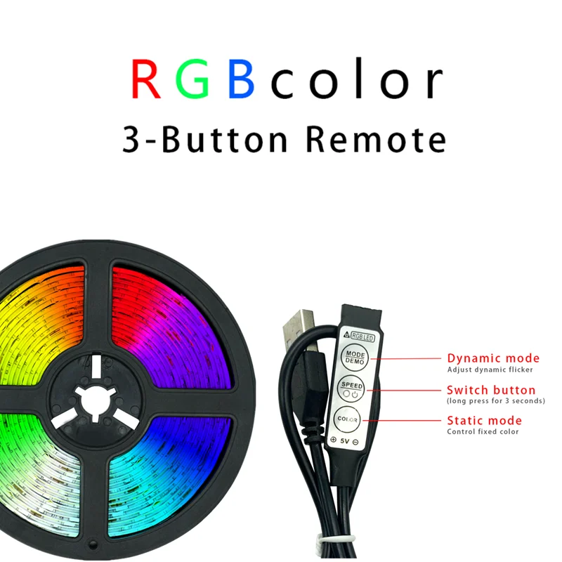 

Светодиодные ленты огни USB RGB 2835 Color3 кнопки дистанционного Гибкая лампа лента диод DC5V ТВ подсветки ночное освещение LED luces 5 м