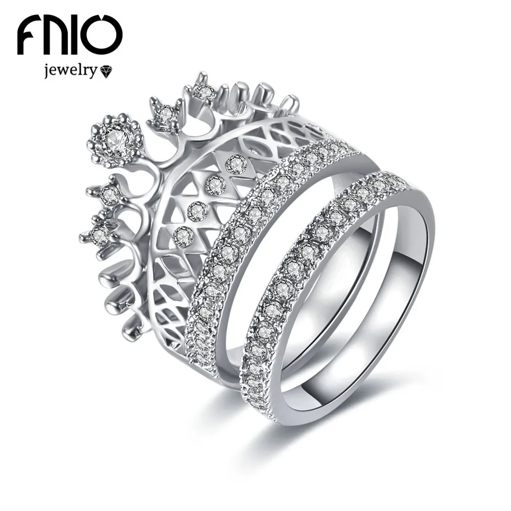 FNIO 2 шт. модное кольцо с кристаллами и короной для женщин Свадебное обручальное