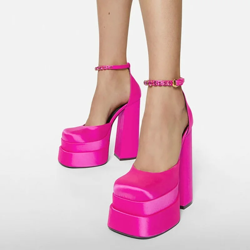 Женские босоножки на платформе и толстом высоком каблуке черные красные или