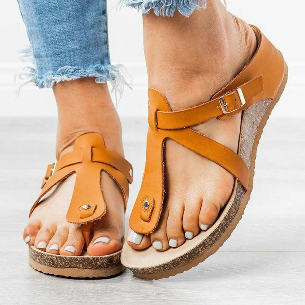 Новинка Женские летние пробковые сандалии с Т образным ремешком Мягкие