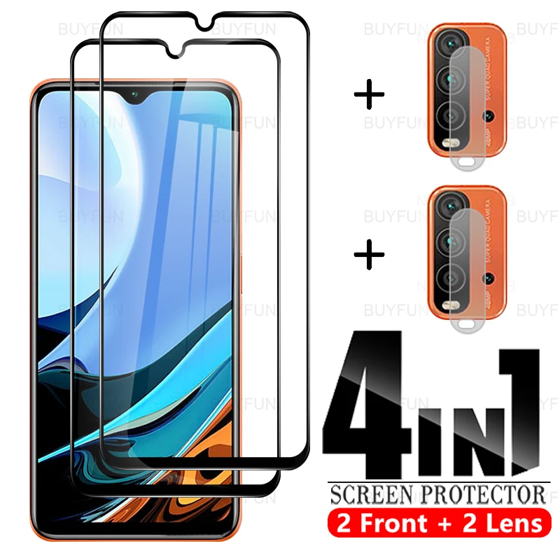4in1 полное покрытие закаленное Стекло чехол для xiamoi redmi 9 T-9 T hd-пленка xiomi t 9a 9c nfc 8a 7a 8