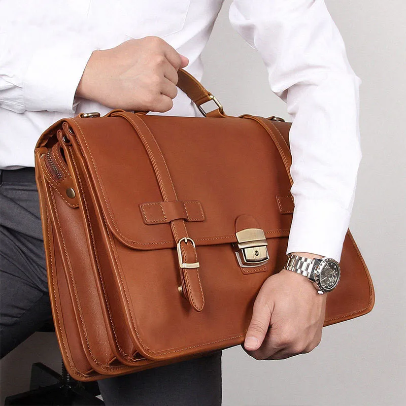 Luxury leather business men's briefcase British style exquisite cowhide business bag natural leather briefcase new