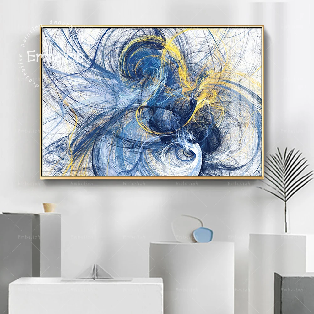 

1 Pieces Color Blue And Yellow Abstract Lines Modern Home Decor Pictures For Living Room HD Print Canvas Wall Posters Paintings