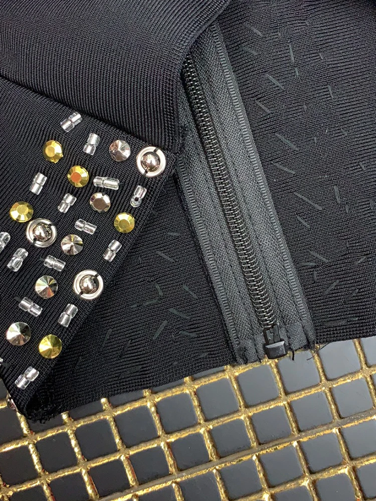 

Long sleeve Women Coats and jackets Black Beading autumn Outerwear Party Night Show party Fashion OL 2019