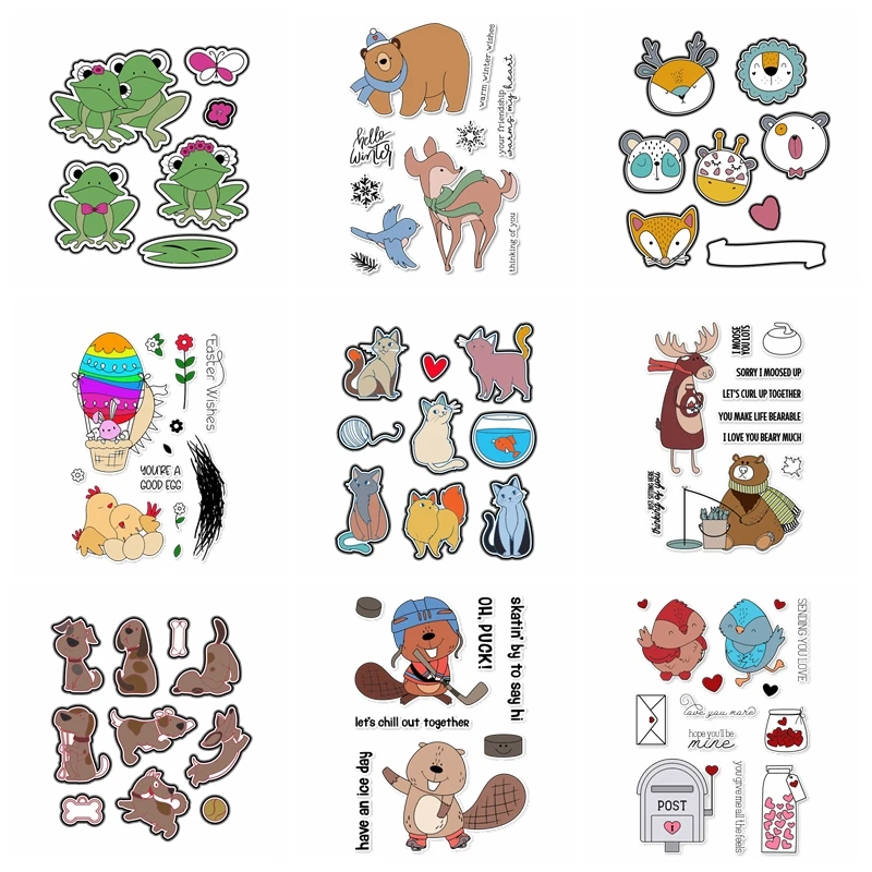 

9 Adorable Animals Stamps And Dies 2020 Frog Bear Fox Chicken Cat Moose Dog Squirrel Bird Stamp And Die Sets For Card Making