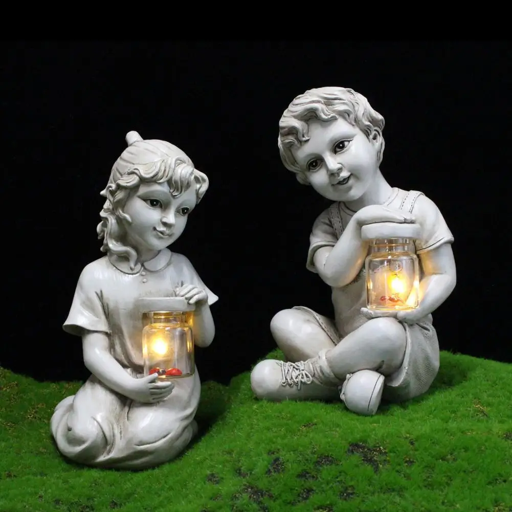 

Garden Statue Realistic Looking UV Resistant Resin Creative Children Outdoor Solar Sculpture for Home Fairy Tale Statues