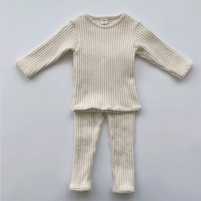 

2021 Autumn Winter Baby Boys And Girls Clothes Set Ribbed Sweater Bottom Shirts And Pants Suit Children's Clothing 2 Piece Set
