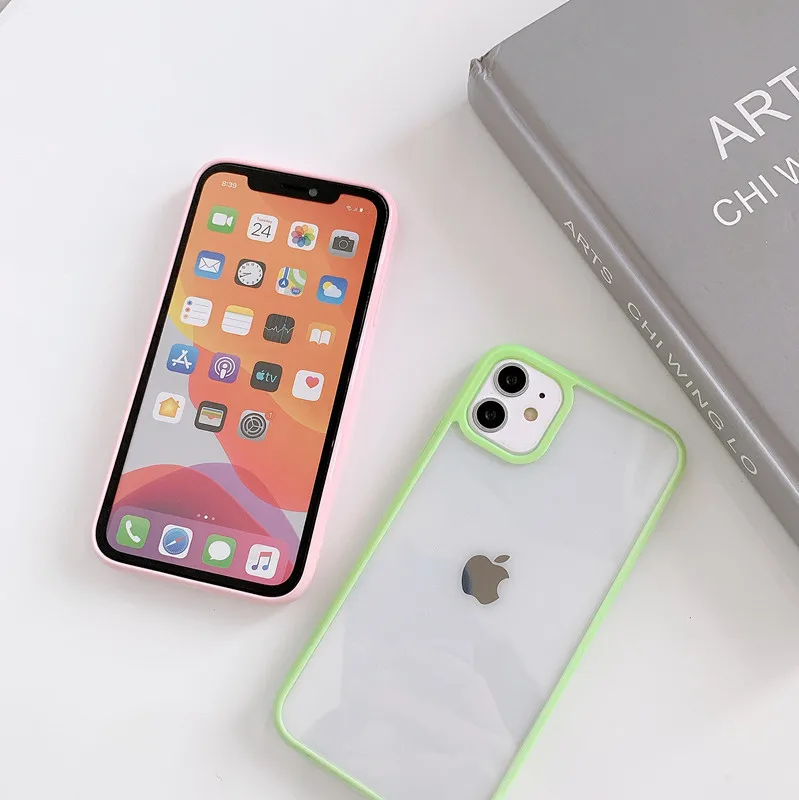 Shockproof Colorful Bumper Clear Phone Case For iPhone 14 13 12 11 Pro XR X XS Max 8 7 Plus SE 3 Transparent Soft Acrylic Cover