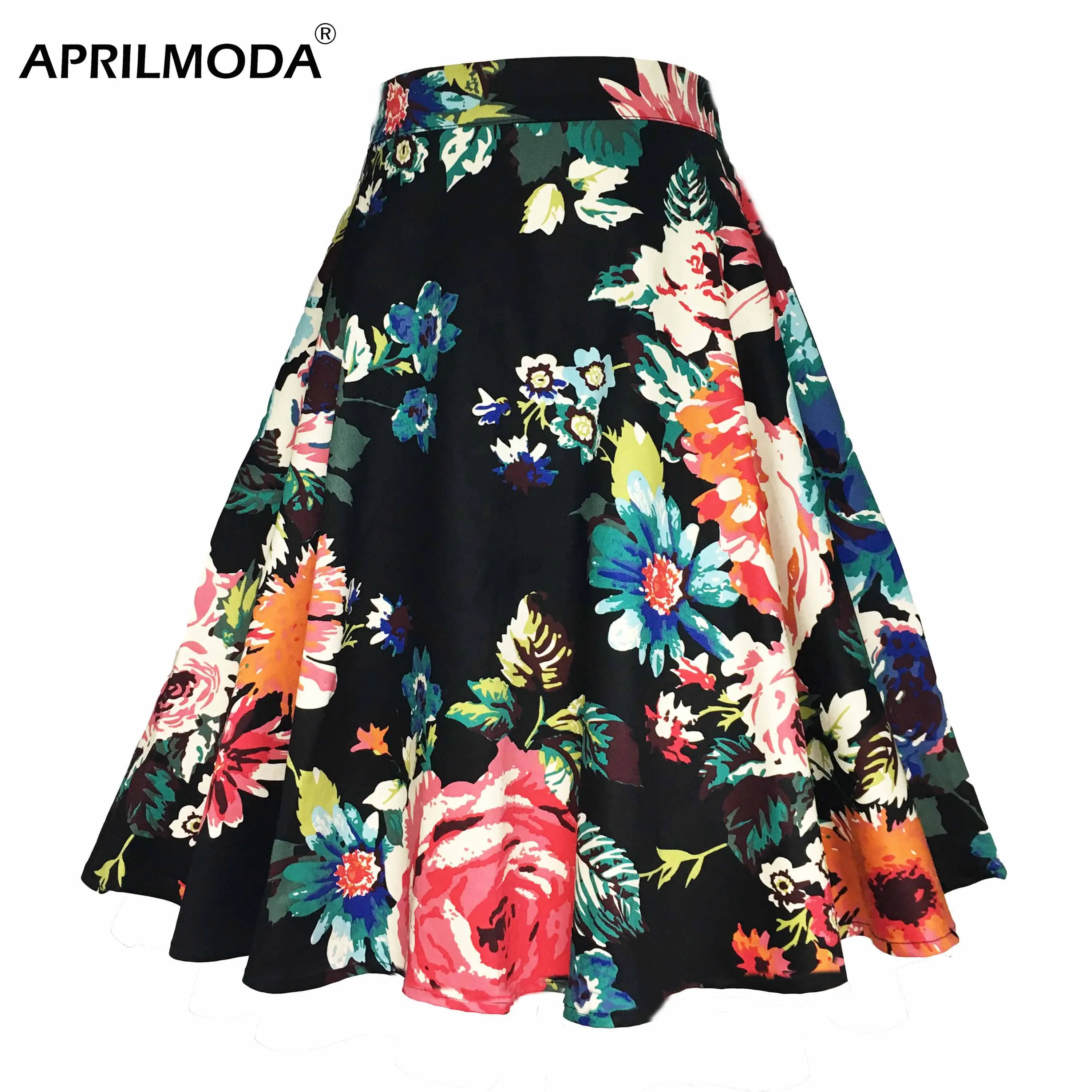Женская плиссированная юбка с цветочным принтом черная винтажная офисная