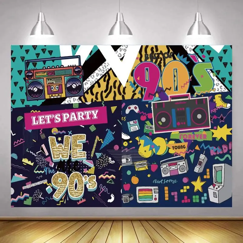 

Glow Neon Birthday Backdrops for Photography Retro Disco Hip Hop Crazy Party Background Colorful Splatter Laser Ray Dark Night