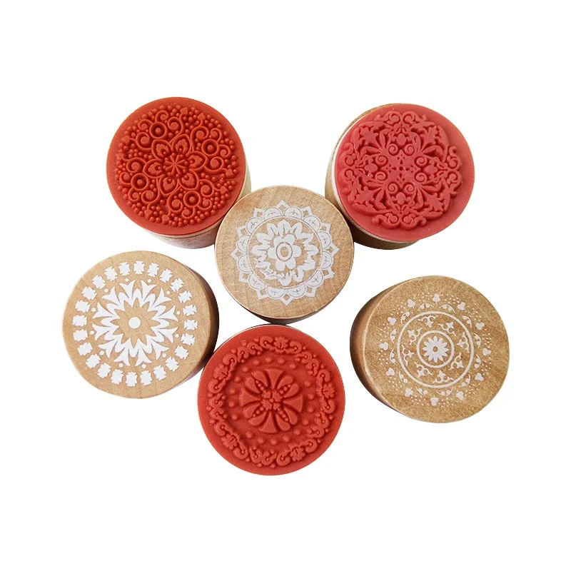 

24pcs/lot Vintage Lace wooden rubber stamp floral pattern round series diy stamps student prize promotional gift stationery